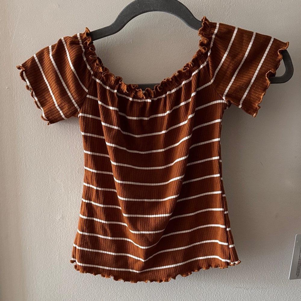 Striped Brown Ruffle Top